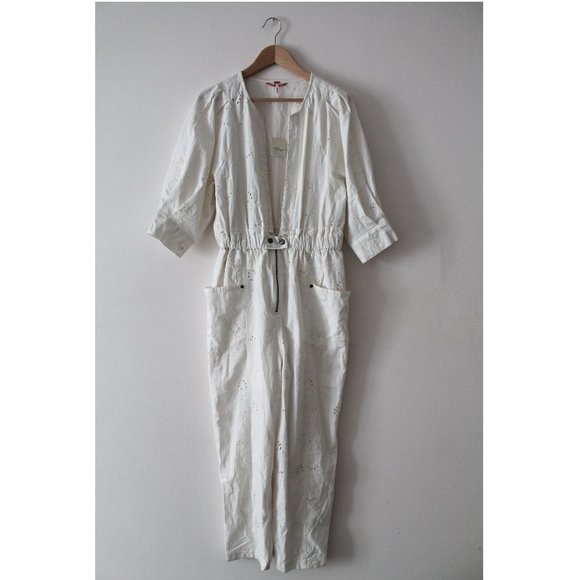 Free People Loving You Jumpsuit 26" / Medium / Ivory Floral Eyelet Embroidered - Picture 5 of 9